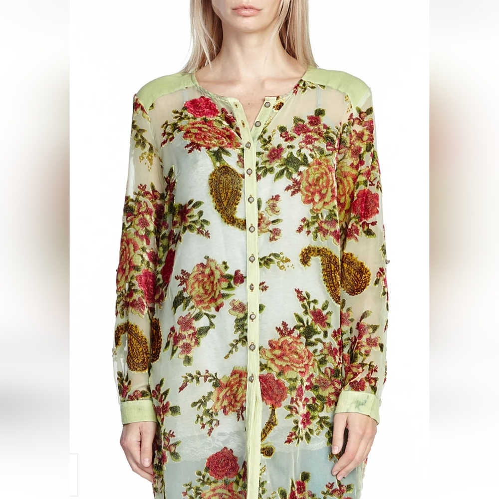 Aratta Floral Sheer Velvet Button-Up Blouse
